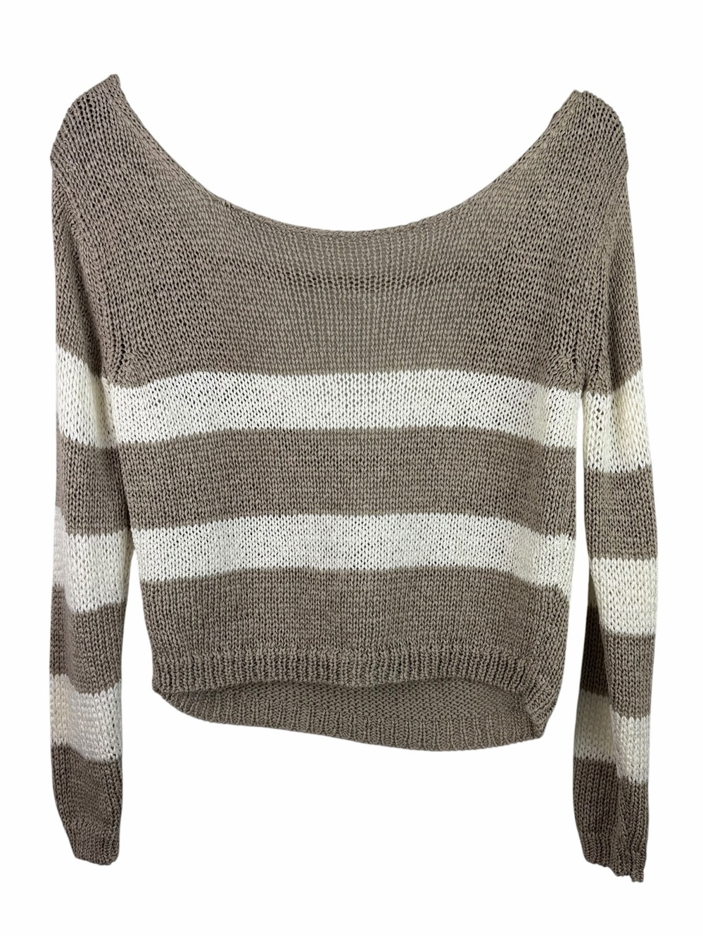 Unbranded | Beige Cream Striped Crop Low Back Sweater